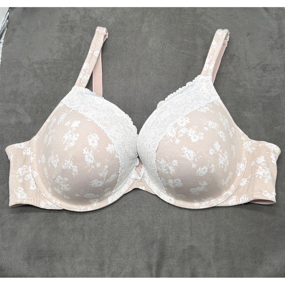 Cacique Boost Plunge Underwire Push Up Bra Blush Pink Lace Trim Size 44D